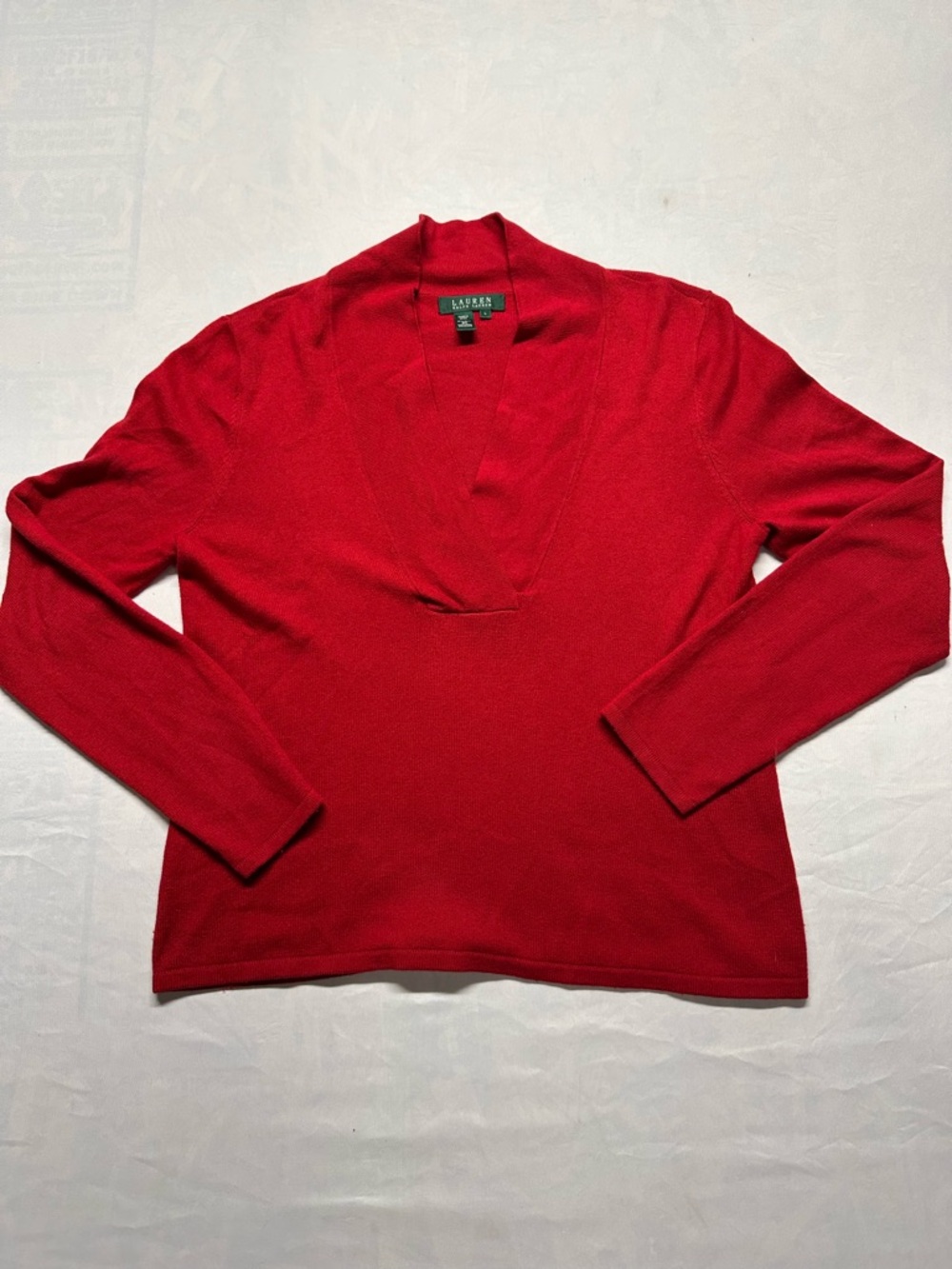 Lauren Ralph Lauren Silk Cashmere Red Pullover Sweater Deep V-Neck size Large